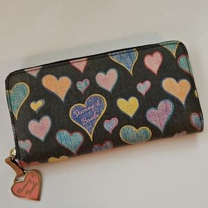Dooney & Bourke Large Scribble Heart Zip Wallet with Heart Charm